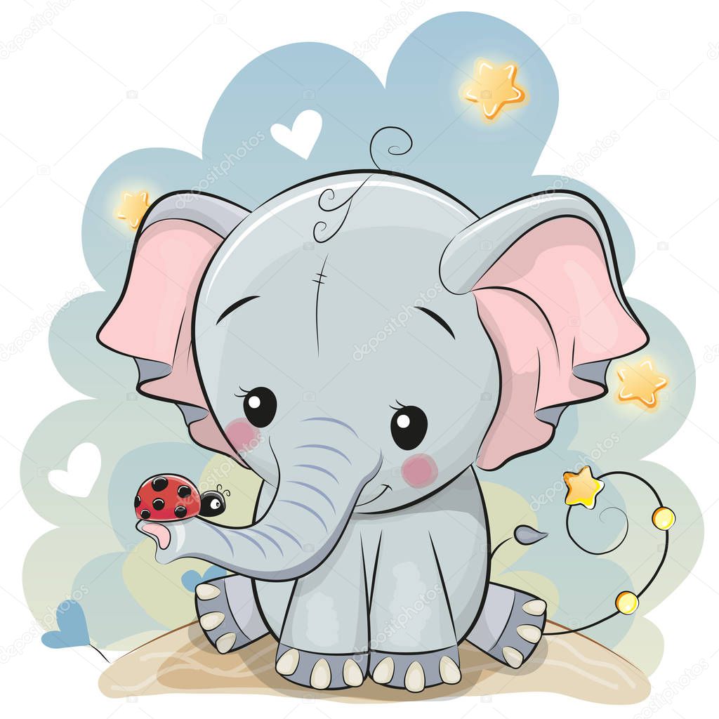Greeting card cute cartoon Elephant with Ladybug