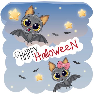 Cadılar Bayramı kartı iki şirin yarasalar ile tebrik