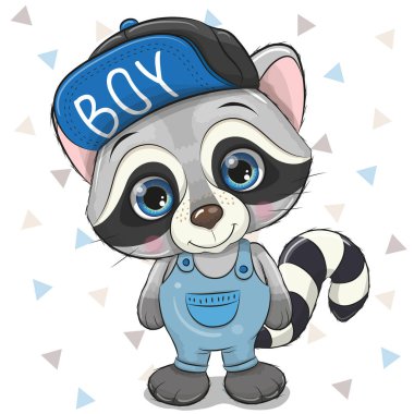 Sevimli çizgi film rakun beyaz zemin üzerinde bir kap içinde