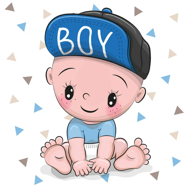 Schattige Cartoon Baby Jongen Een Cap Een Witte Achtergrond — Stockvector