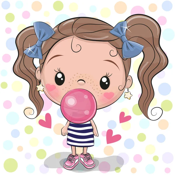 Cute Cartoon Girl with bubble gum — Stock Vector
