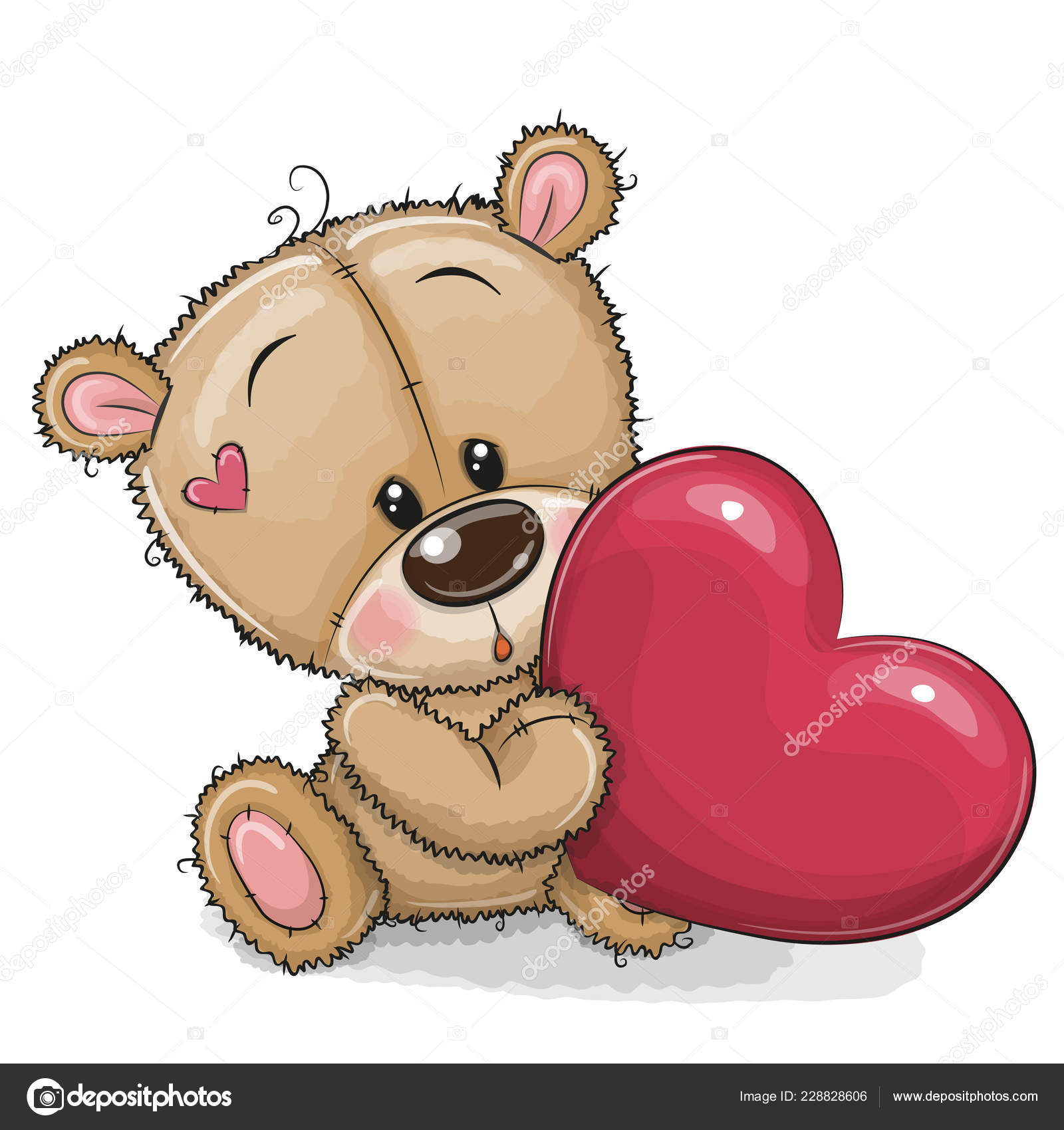 Cute Cartoon Teddy Bear Heart Isolated White Background ⬇
