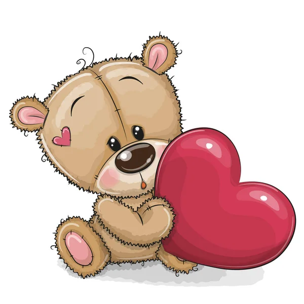 Bonito Oso Peluche Dibujos Animados Con Corazón Aislado Sobre Fondo — Vector de stock