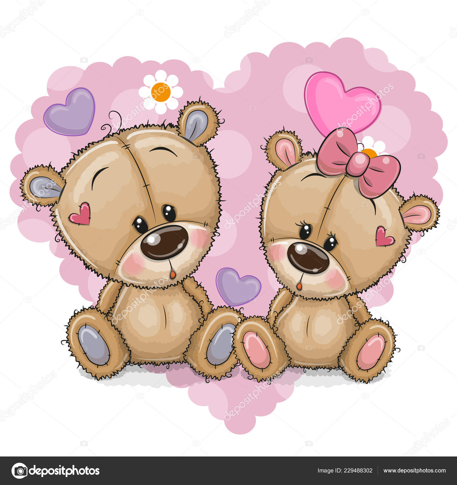 Two Cute Cartoon Bears Background Heart Stock Vector Image by ©Reginast777  #229488302
