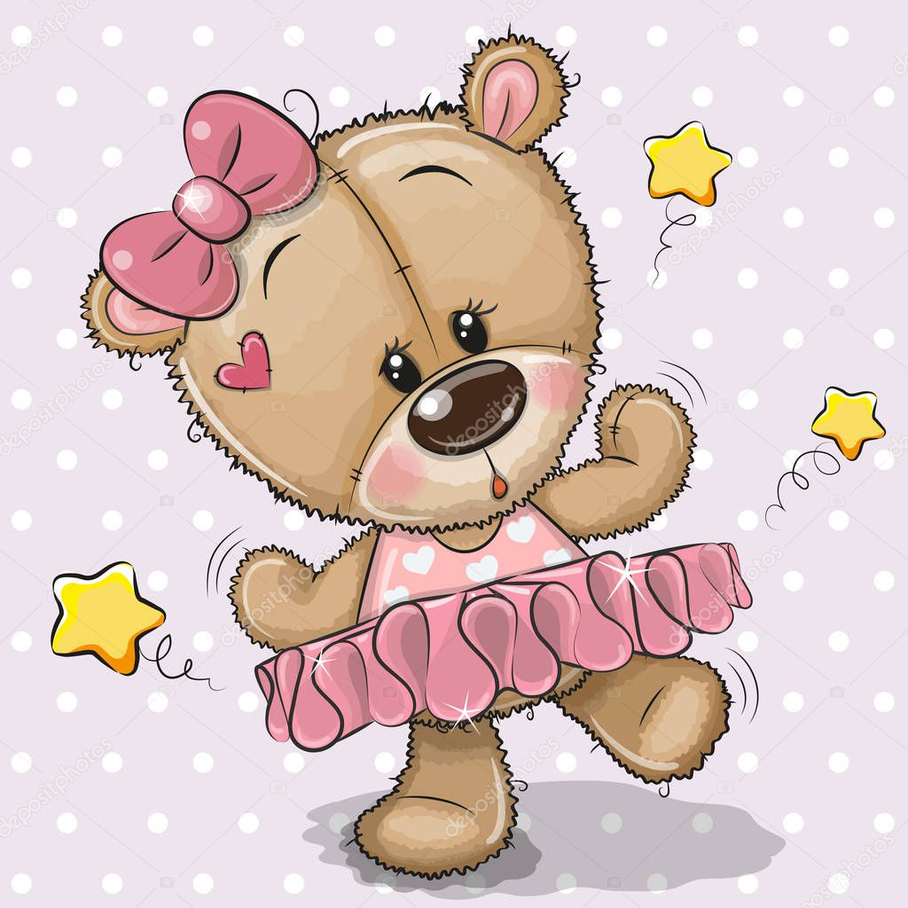 Cute Cartoon Teddy Bear Ballerina on a lilac background