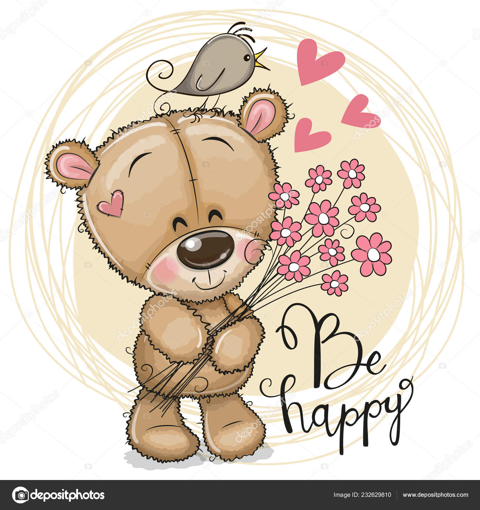 Vettoriale stockBiglietto Auguri Simpatico Cartone Animato Orsacchiotto Con  Fiori di ©Reginast777 #232629810, image size:1600x1700