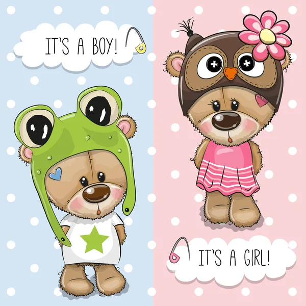 Ντους Μωρών Ευχετήρια Κάρτα Χαριτωμένα Αρκουδάκια Αγόρι Και Κορίτσι — Διανυσματικό Αρχείο