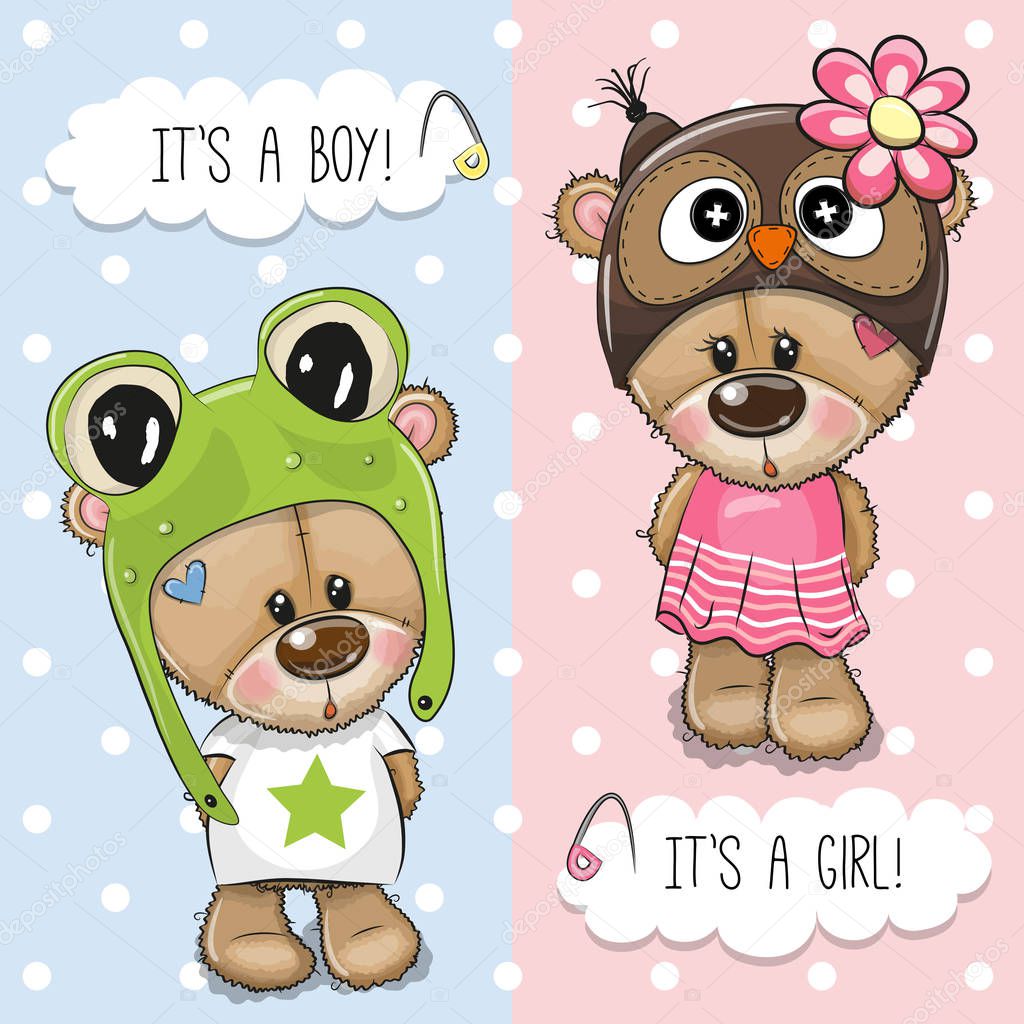 Baby Shower greeting card with Cute Bears boy and girl