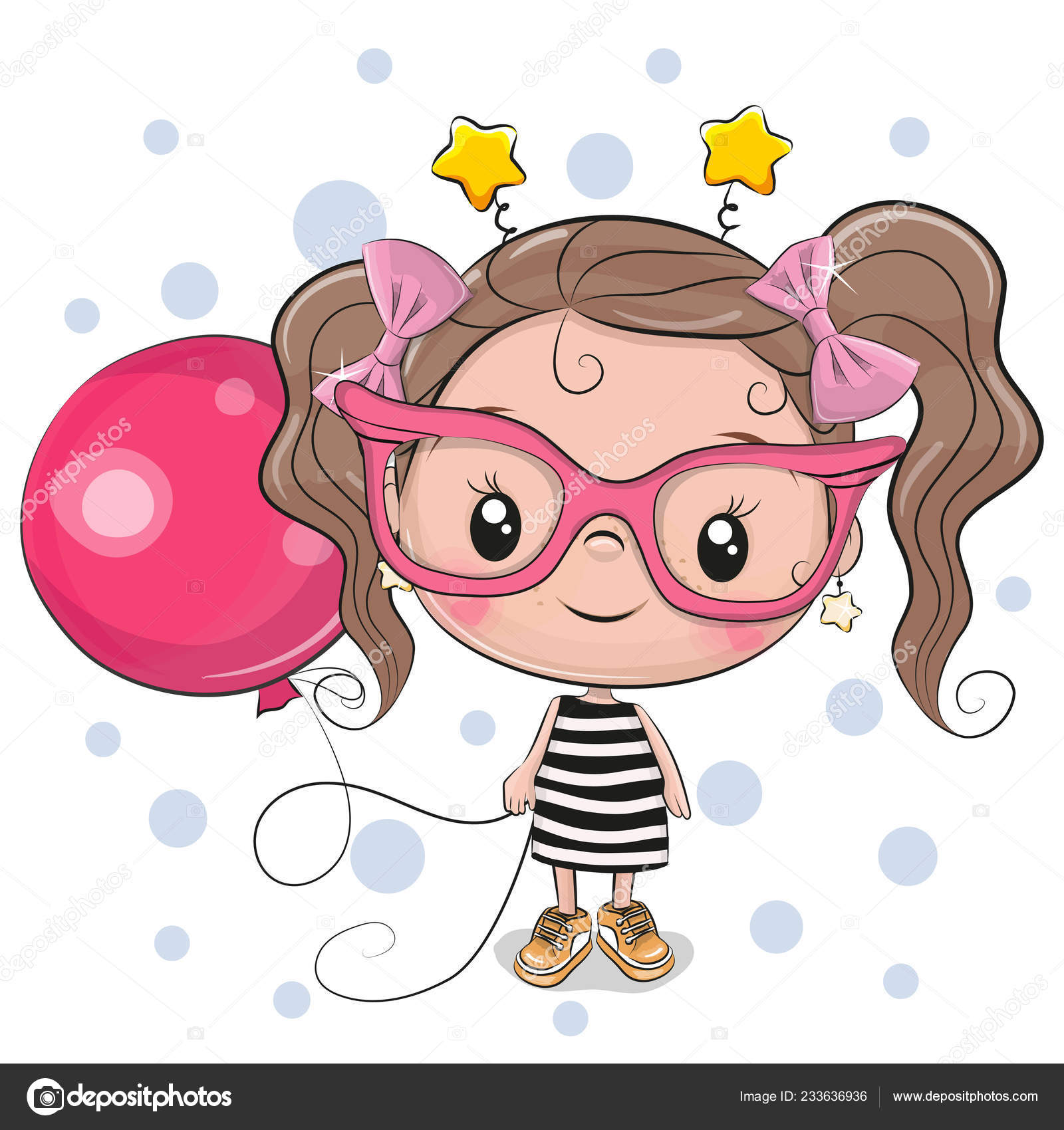 Cute Cartoon Girl Pink Glasses Balloon Stock Vector Image by