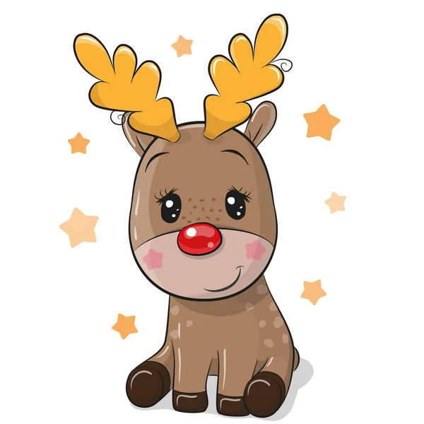 Cute Cartoon Christmas Deer Isolated White Background — Stock Vector