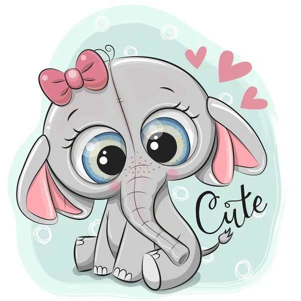 Greeting Card Cute Elephant Girl Blue Background — Stock Vector