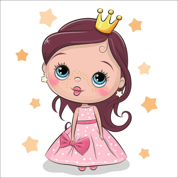 Cartão Saudação Com Bonito Conto Fadas Dos Desenhos Animados Princesa — Vetor de Stock