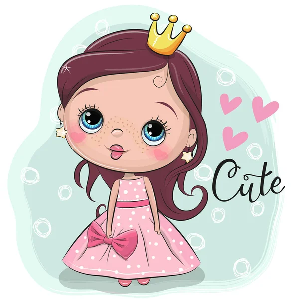 Greeting Card Cute Cartoon Fairy Tale Princess Bluebackground — Stock Vector