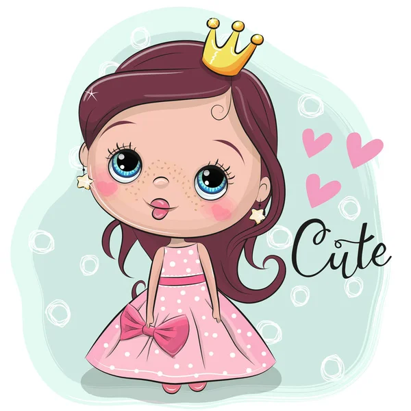 Wenskaart Met Cute Cartoon Sprookje Prinses Een Bluebackground — Stockvector