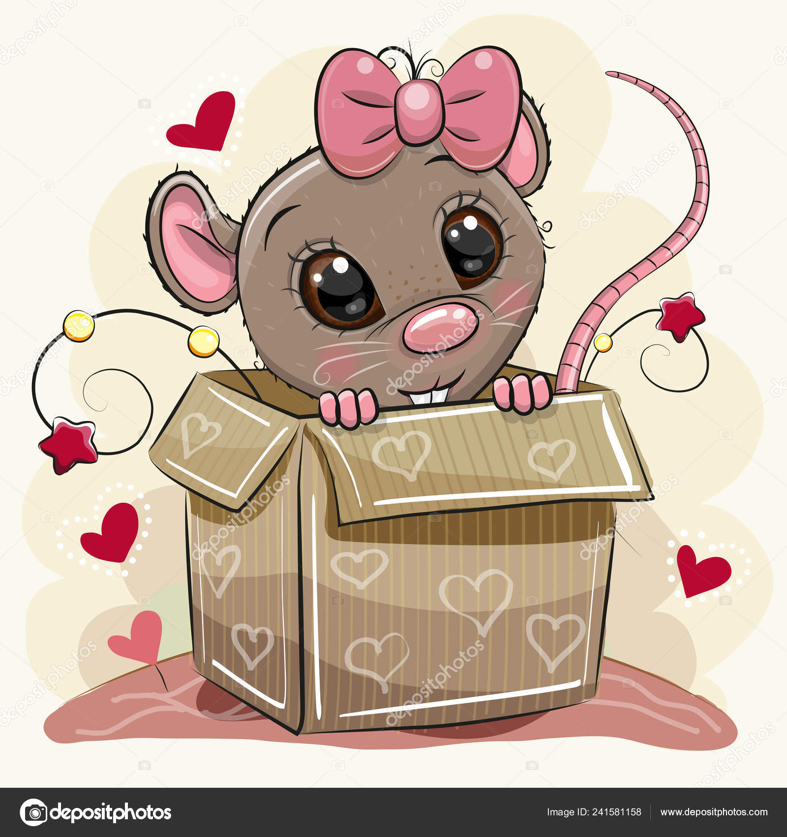 Greeting Card Cute Cartoon Rat Girl Box Stock Vector Image by ©Reginast777  #241581158