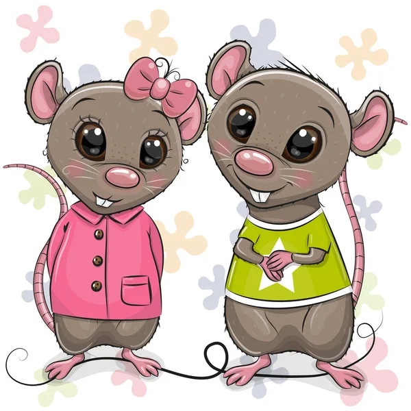 Dwa Cute Cartoon Szczurów Tle Kwiatów — Wektor stockowy