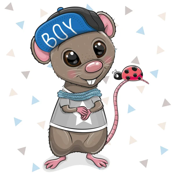 Cute Cartoon Rat Cap White Background - Stok Vektor