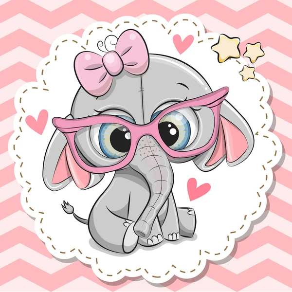 Bonito Desenho Animado Elefante Menina Óculos Rosa Com Arco —  Vetores de Stock