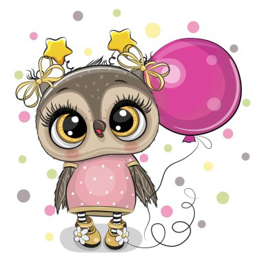 Tebrik kartı Pembe balonlu Sevimli Çizgi Baykuş