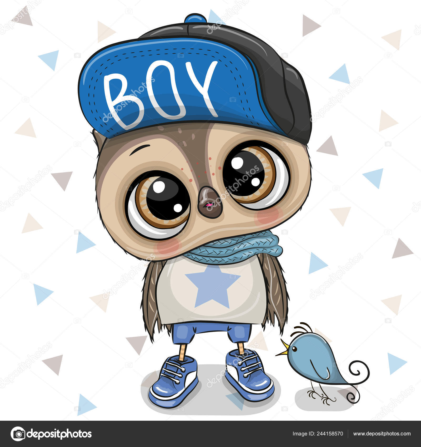 Image vectorielle Mignon Dessin Animé Hibou Garçon Avec Chapeau Bleu Sur  Fond par ©Reginast777 - 244158570, image size:1600x1700