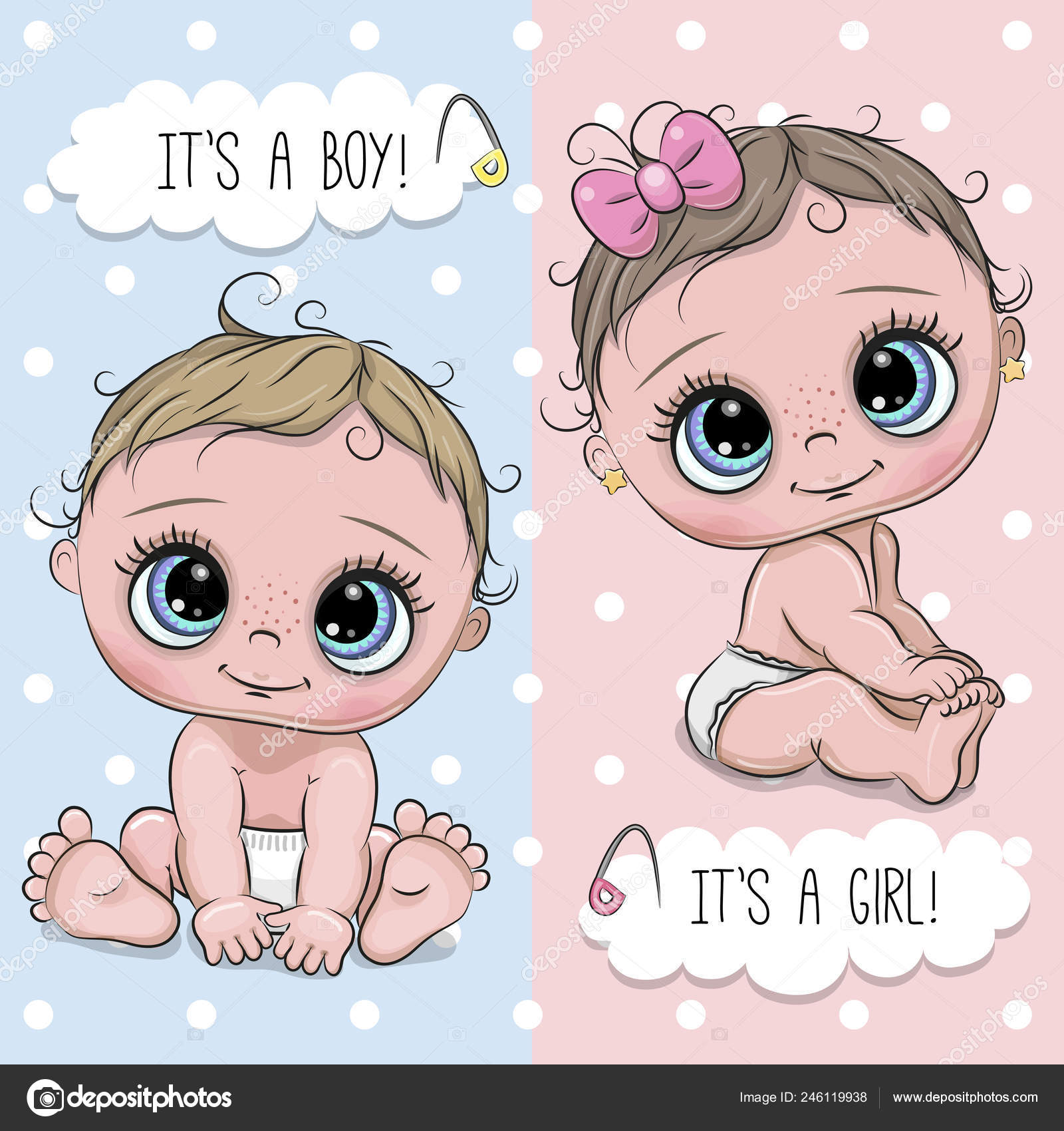 Baby Shower Greeting Card Cartoon Babies Boy Girl Stock Vector Image by  ©Reginast777 #246119938