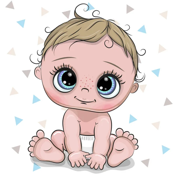 Cute Cartoon Baby Boy Isolated White Background — Stock Vector