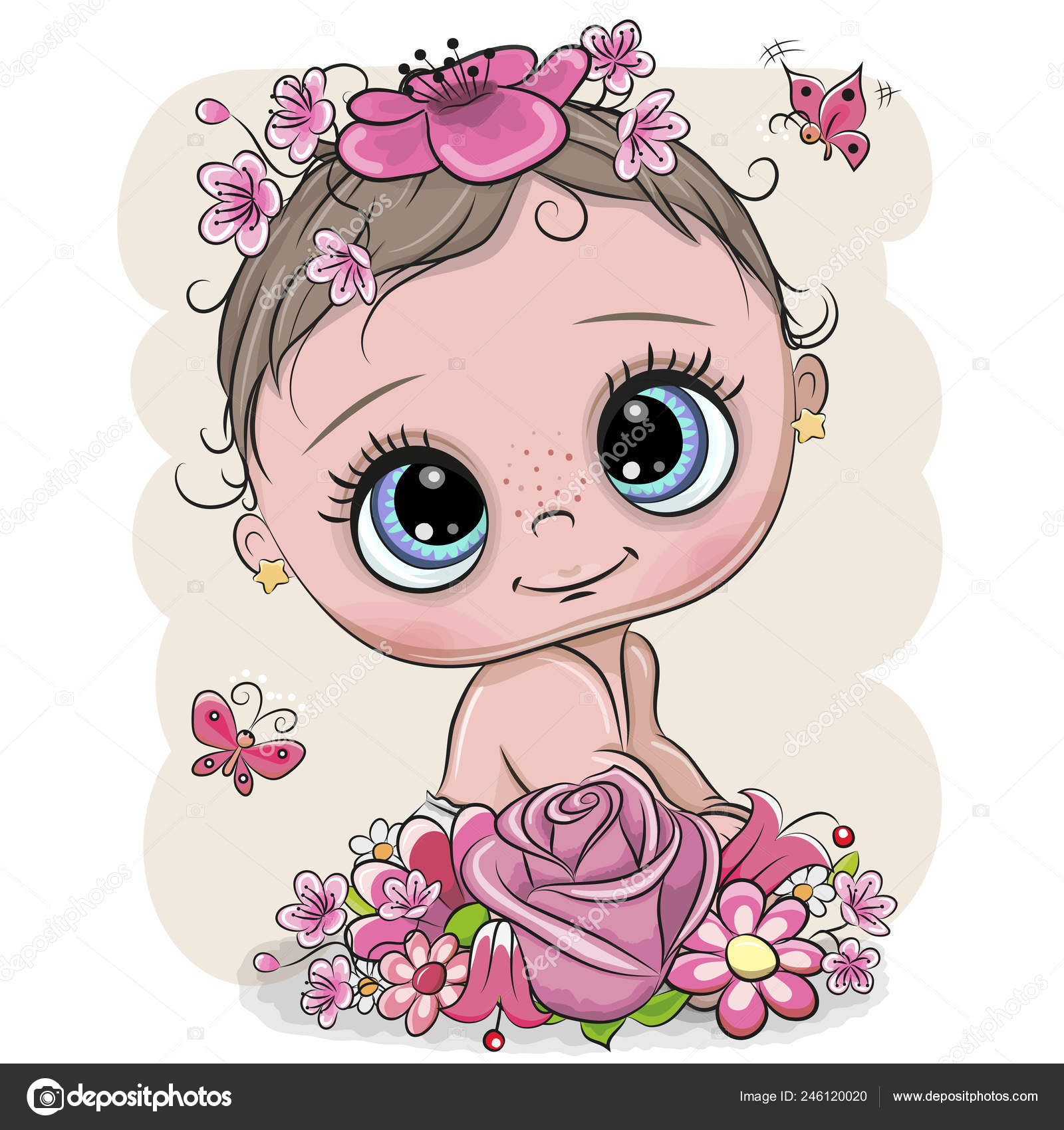 Cute Cartoon Baby Flowers White Background Stock Vector Image by  ©Reginast777 #246120020