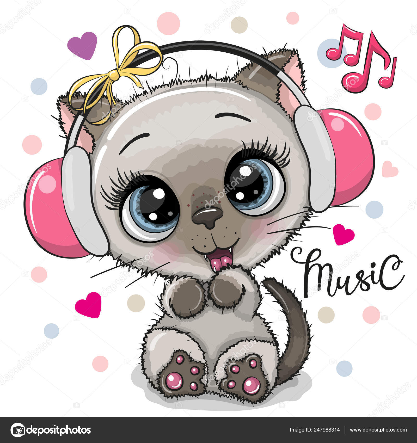 Cartoon Cat girl with headphones on a white background Stock Vector Image  by ©Reginast777 #247988314