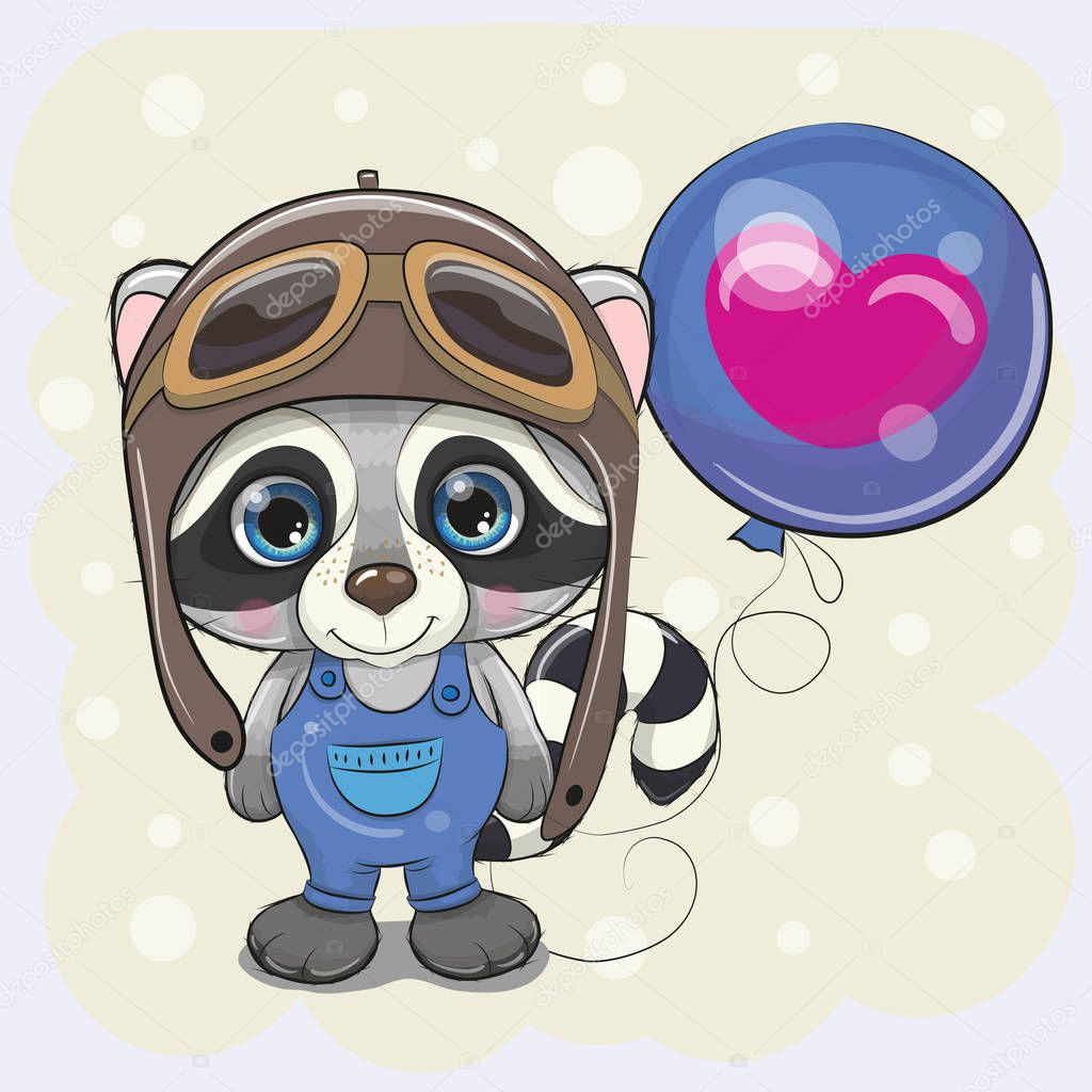 Cute Cartoon Raccoon boy with Balloon