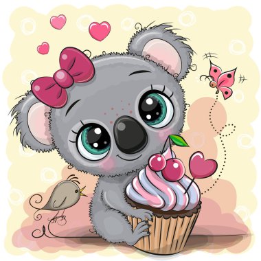 Tebrik kartı karikatür Koala pasta ile