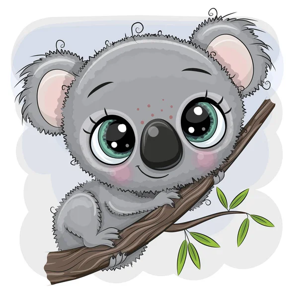 Cartoon Koala è seduto su un albero — Vettoriale Stock