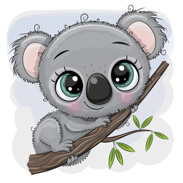 Cartoon Koala is sitting on a tree — Stock Vector