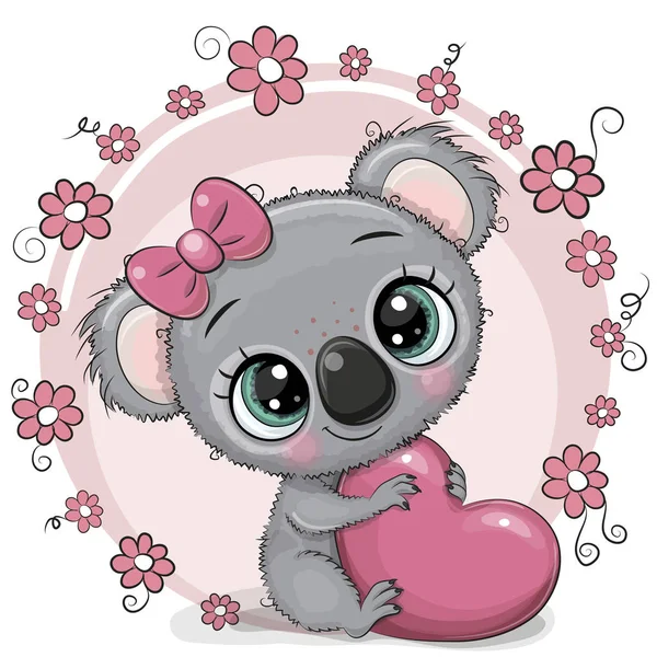 Bonito Cartoon Koala com coração —  Vetores de Stock