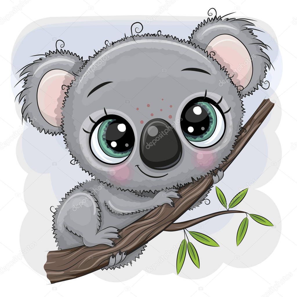Cartoon Koala is sitting on a tree