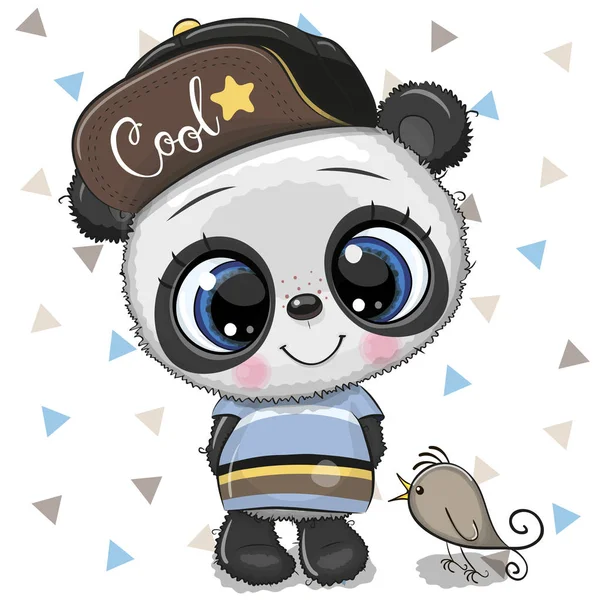 Roztomilý kreslený Panda v čepici na bílém pozadí — Stockový vektor
