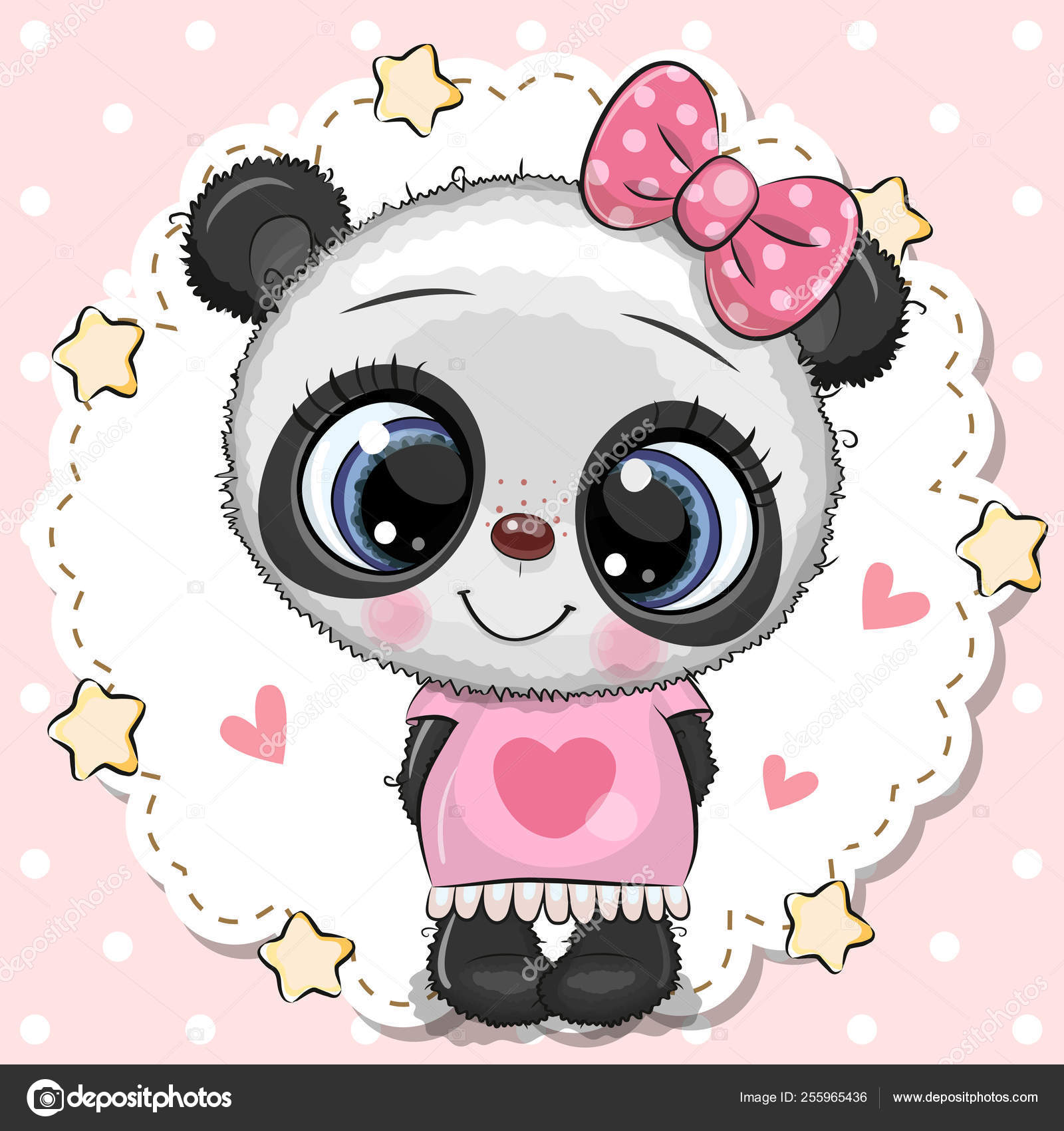 Cute Panda girl with pink bow Stock Vector Image by ©Reginast777 #255965436