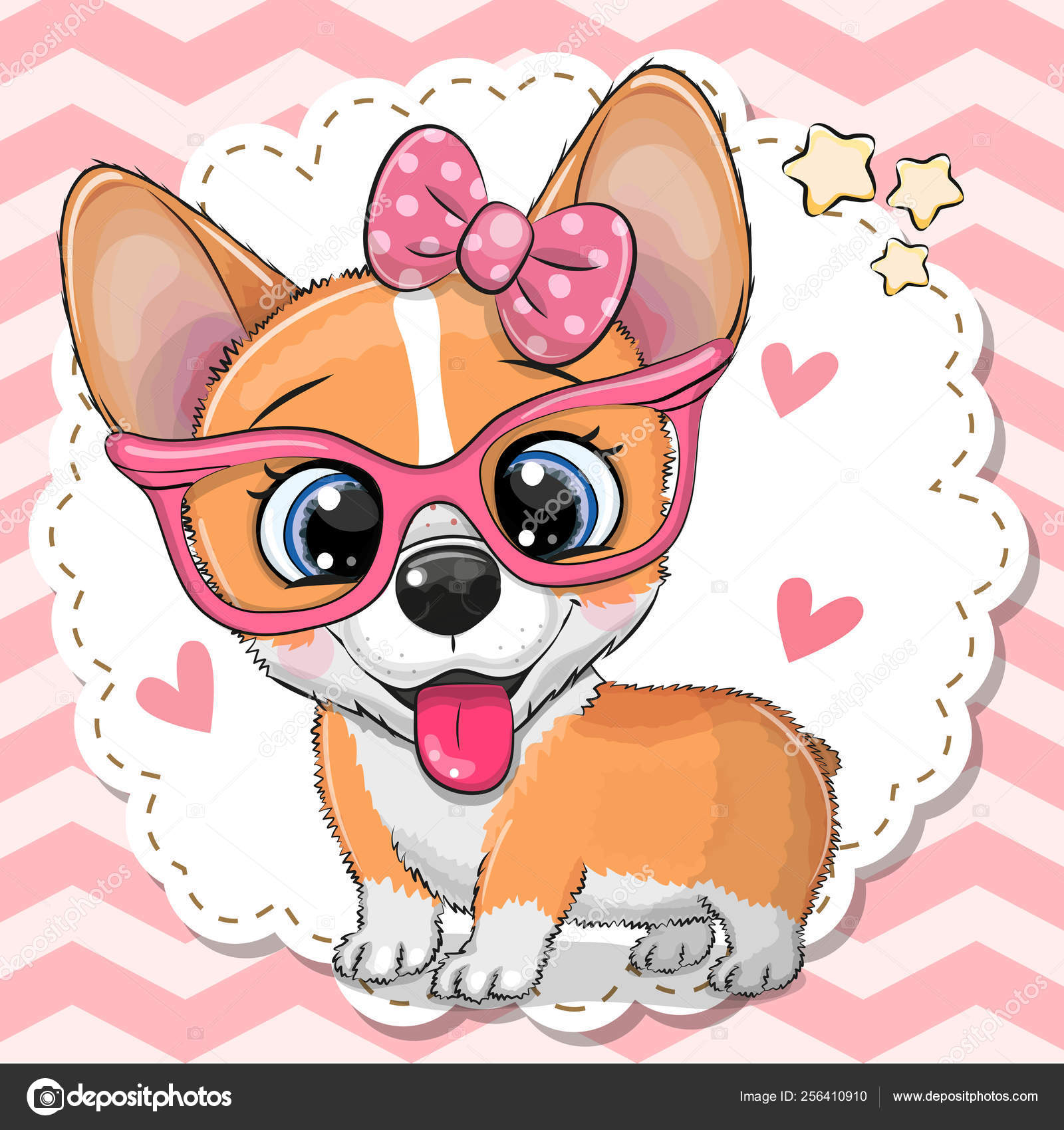 Cute Corgi dog girl in pink eyeglasses Stock Vector by