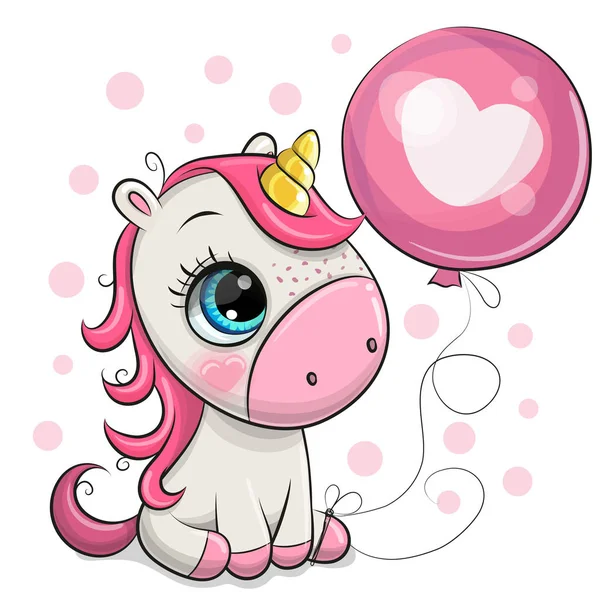 Schattige Cartoon Unicorn met ballon — Stockvector