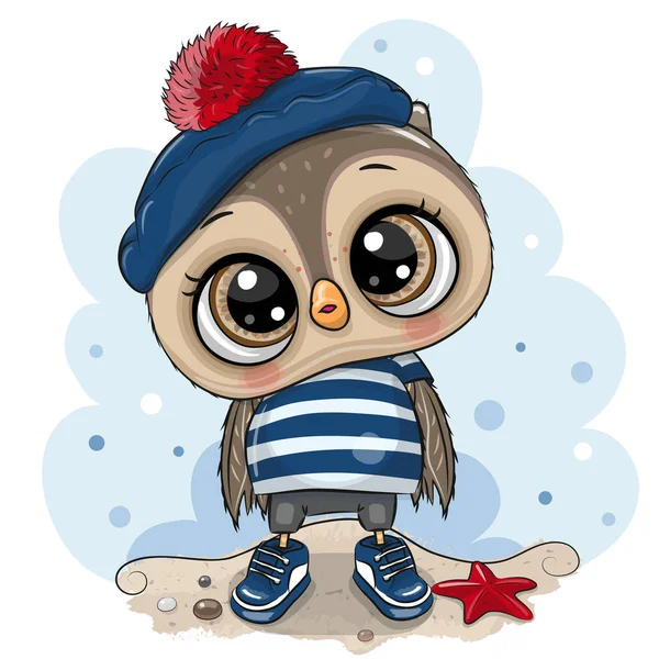 Baby cartoon Owl in sailor costume — Stock Vector