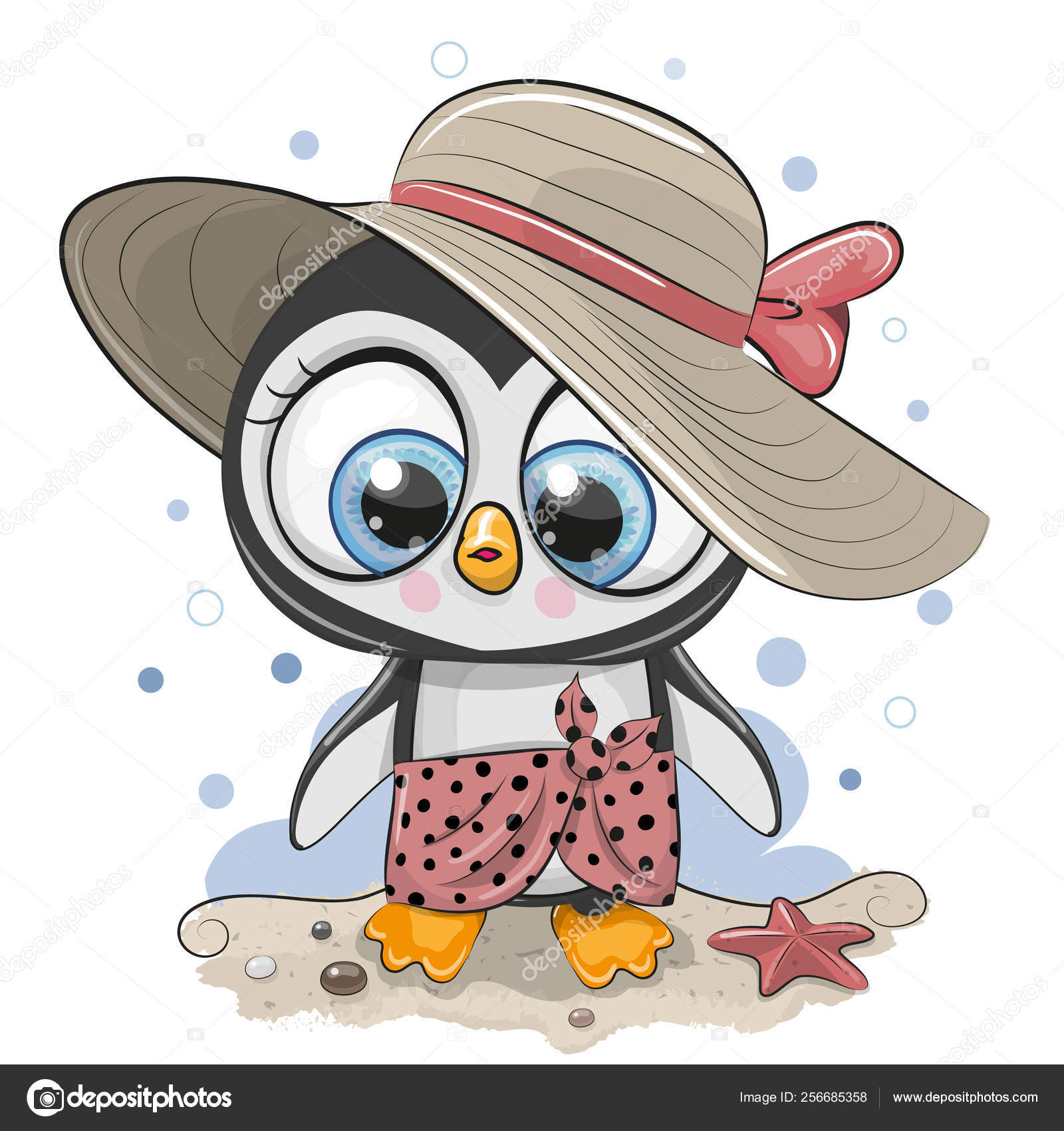Pingouin De Dessin Animé Sur La Plage Dans Un Chapeau De