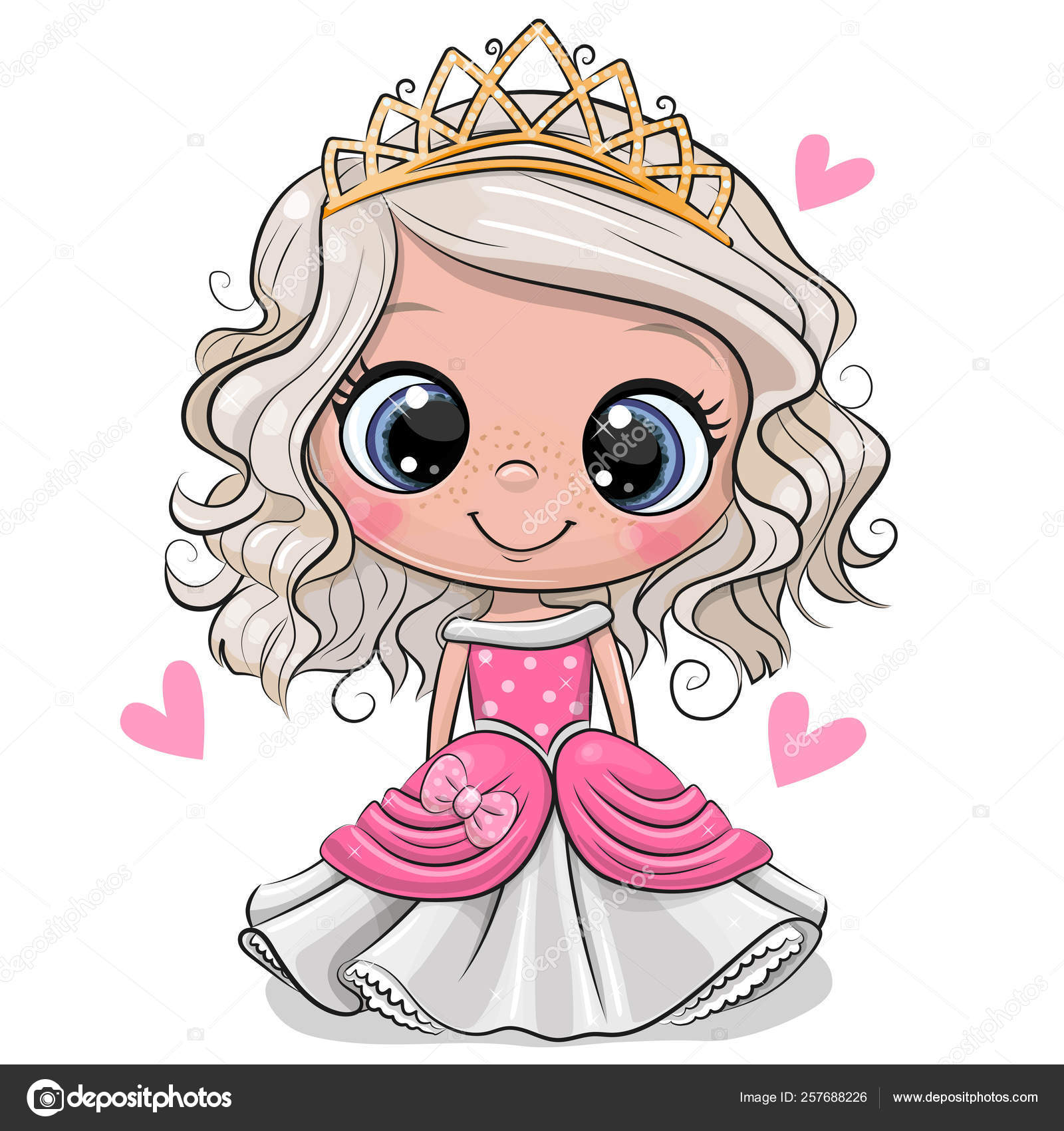 Desenho animado linda princesa em vestido rosa