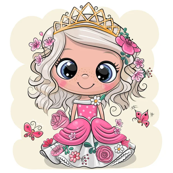 Cartoon Princess with flowers on a yellow background — Stock Vector