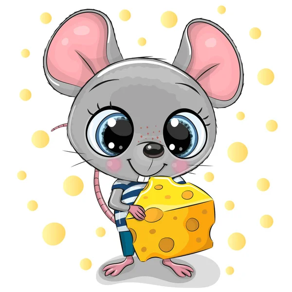 Bonito mouse desenhos animados com queijo —  Vetores de Stock