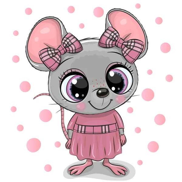 Cute Dziewczyna Cartoon Mouse w różowej sukni — Wektor stockowy