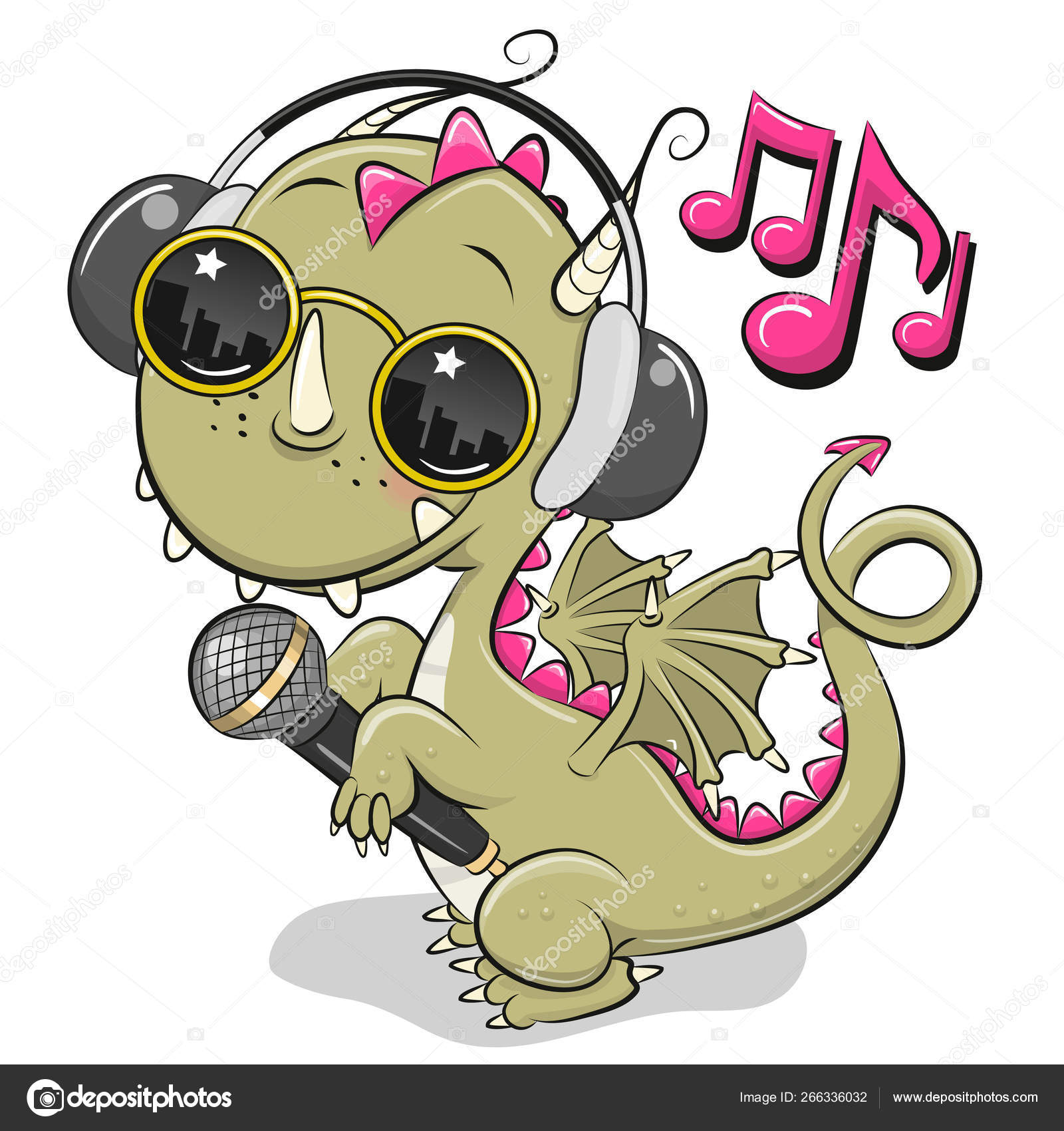 Cartoon Dragon with sun glasses, headphones and microphone Stock Vector  Image by ©Reginast777 #266336032