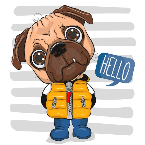 Καρτούν σκύλος Παγκ σε ένα γιλέκο και μπότες — Διανυσματικό Αρχείο