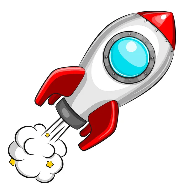 Flying white rocket on white background — Stock Vector