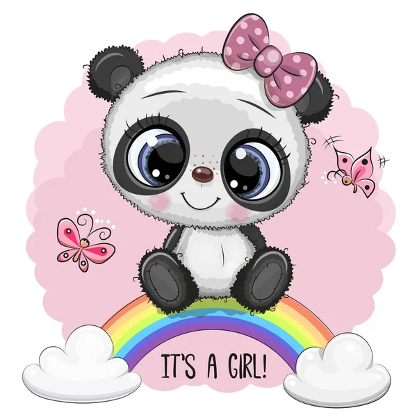 Panda de dibujos animados está en el arco iris — Vector de stock