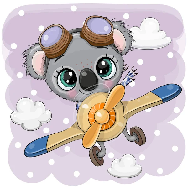 Lindo Koala está volando en un avión — Vector de stock