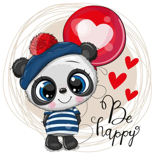 Carino Cartoon Panda con palloncino — Vettoriale Stock